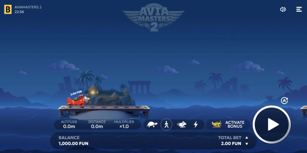 Avia Masters 2 Mobile — Game Start Screen on 1Win App